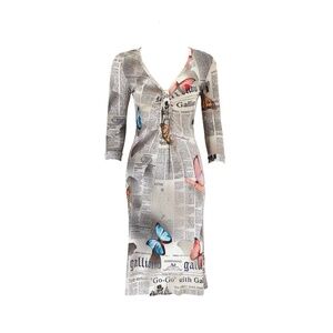 John Galliano 2000s Newspaper Gazette Butterfly Dress